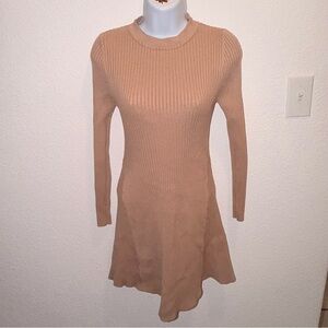 SHEIN Ribbed Long-Sleeve Knit Dress in Camel